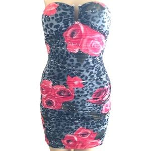 ARDEN B. | ANIMAL PRINT FLORAL STRAPLESS DRESS
